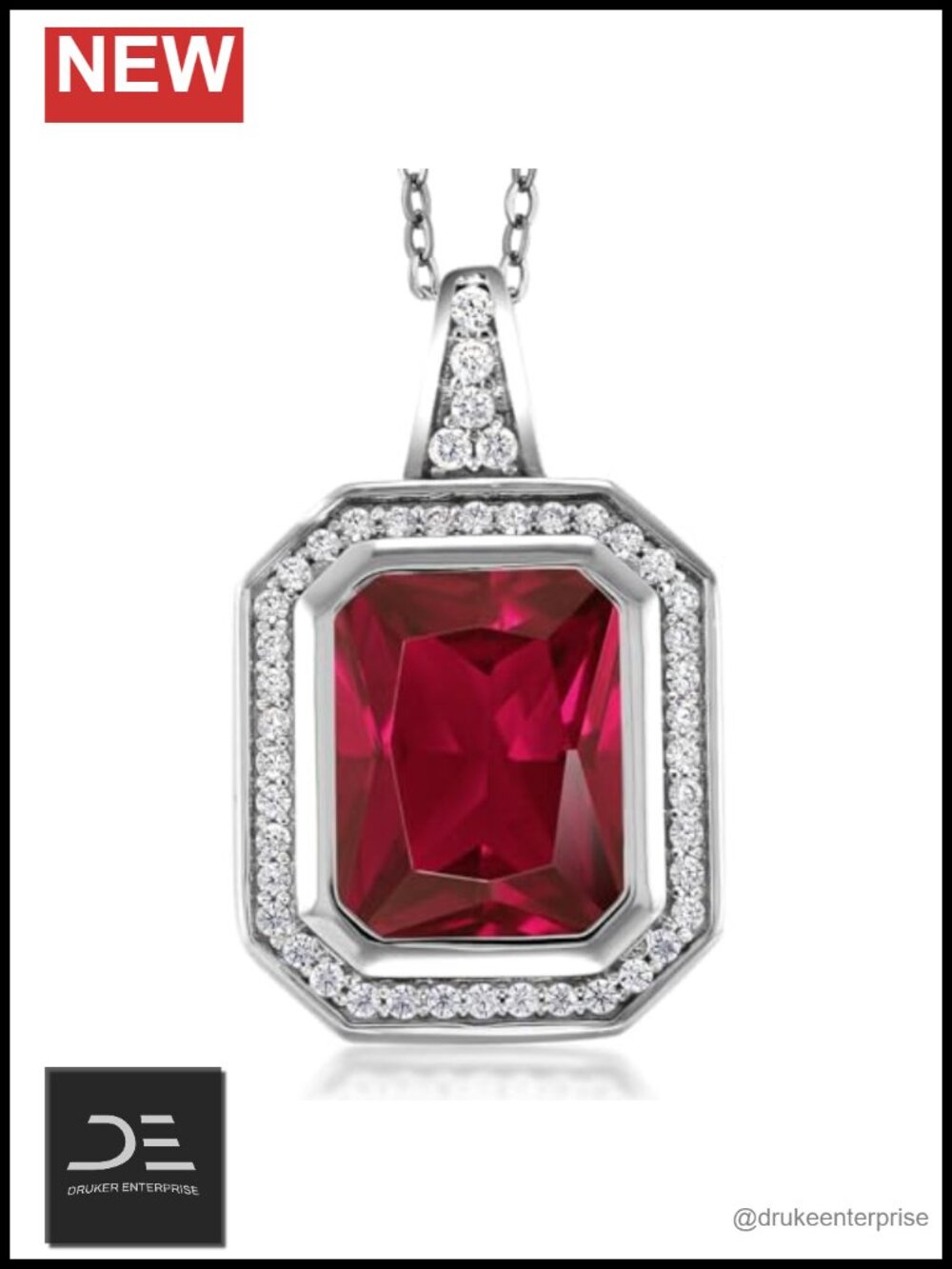 Emerald Cut Gemstone Birthstone Pendant Necklace 925 Sterling Silver 18 Inch